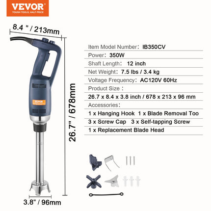 Commercial Variable-Speed Immersion Blender, Stainless Steel Blade ‚Äì 350W, 12in