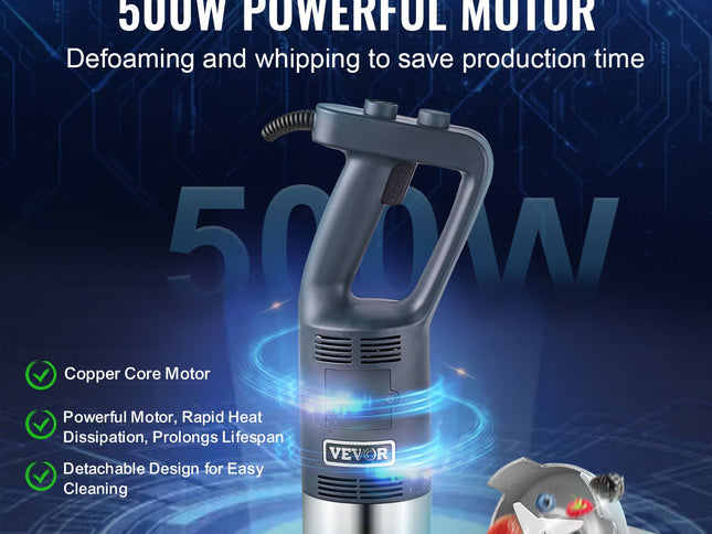 Commercial Immersion Blender 500W Heavy Duty Hand Mixer for Soup Sauces