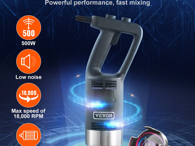 Commercial Immersion Blender, 500 Watt Heavy Duty Hand Mixer, Variable Speed Kitchen Stick Mixer with 304 Stainless Steel Blade, Multi-Purpose Portable Mixer for Soup, Smoothie, Puree, Baby Food