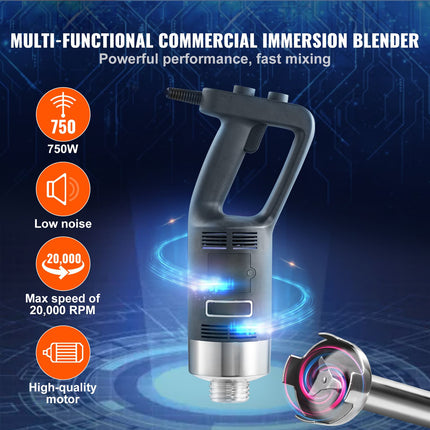 Commercial Variable-Speed Immersion Blender with 304 Stainless Steel Blade ‚Äì 750W, 12in