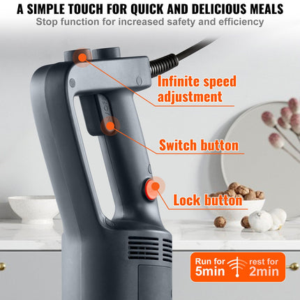 Commercial Variable-Speed Immersion Blender with 304 Stainless Steel Blade ‚Äì 750W, 12in