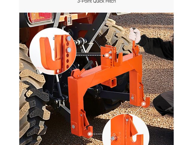 3-Point Quick Hitch with 2 in Receiver, 3000 Lbs Lift Capacity, 3-Pt Hitch with 5 Level Adjustable Bolt, Adaptation to Category 1 & 2 Tractor, Heavy Duty 3 Point Attachments, Orange