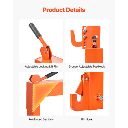 3-Point Quick Hitch with 2 in Receiver, 3000 Lbs Lift Capacity, 3-Pt Hitch with 5 Level Adjustable Bolt, Adaptation to Category 1 & 2 Tractor, Heavy Duty 3 Point Attachments, Orange