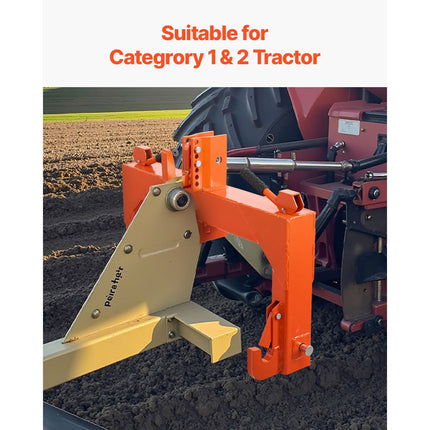 3-Point Quick Hitch with 2 in Receiver, 3000 Lbs Lift Capacity, 3-Pt Hitch with 5 Level Adjustable Bolt, Adaptation to Category 1 & 2 Tractor, Heavy Duty 3 Point Attachments, Orange