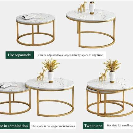 Nesting Coffee Table Faux Marble Small Round Coffee Tables - Black