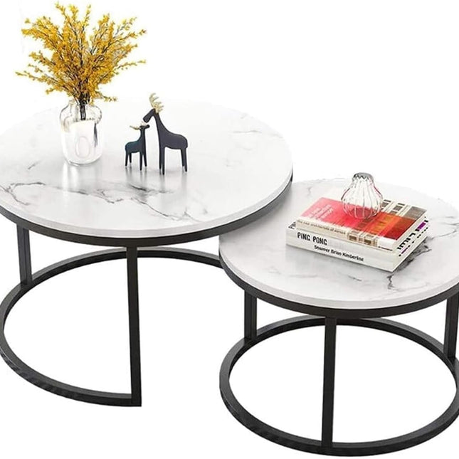 Nesting Coffee Table Faux Marble Small Round Coffee Tables - White