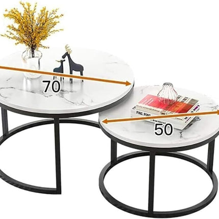 Nesting Coffee Table Faux Marble Small Round Coffee Tables - White