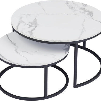 Nesting Coffee Table Faux Marble Small Round Coffee Tables - White