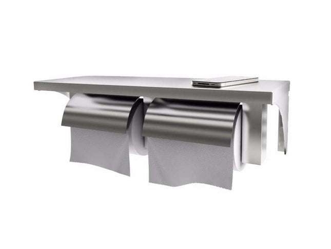 Stainless Steel Twin Toilet Roll Holder with Shelf