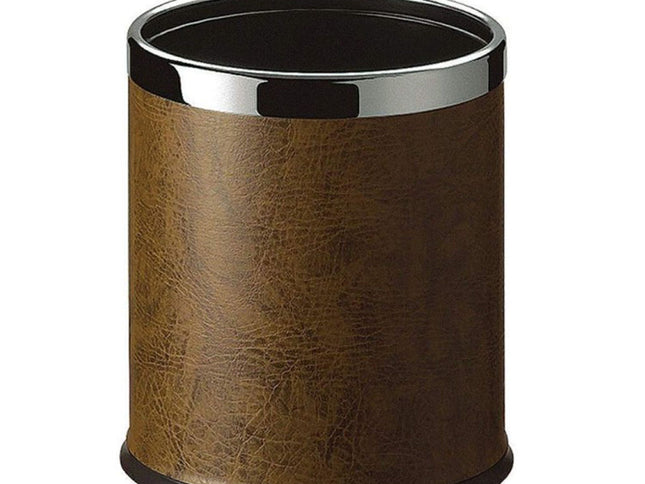 Round Leatherette Brown Room Bin