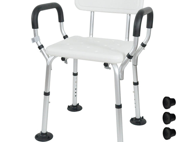 Shower Seat Bath Chair Adjustable Height Non-Slip Shower Bathtub Seat with Padded Arms Removable Back for Elderly Medical Disabled Safety Bathroom
