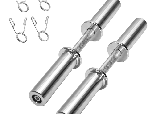 Olympic Barbell Bar 50cm Heavy Duty Dumbbell Handles Pair of Steel 100kg Weight Capacity with Spring Collars for 2" Olympic Weight Plate Strength Training