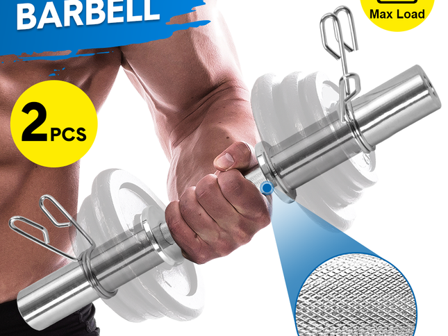 Olympic Barbell Bar 50cm Heavy Duty Dumbbell Handles Pair of Steel 100kg Weight Capacity with Spring Collars for 2" Olympic Weight Plate Strength Training