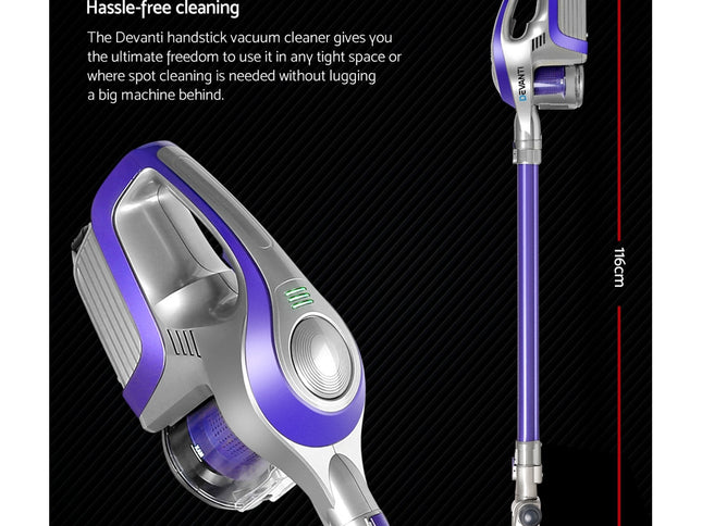 Devanti Stick Vacuum Cleaner Bagless Cordless 150W Purple