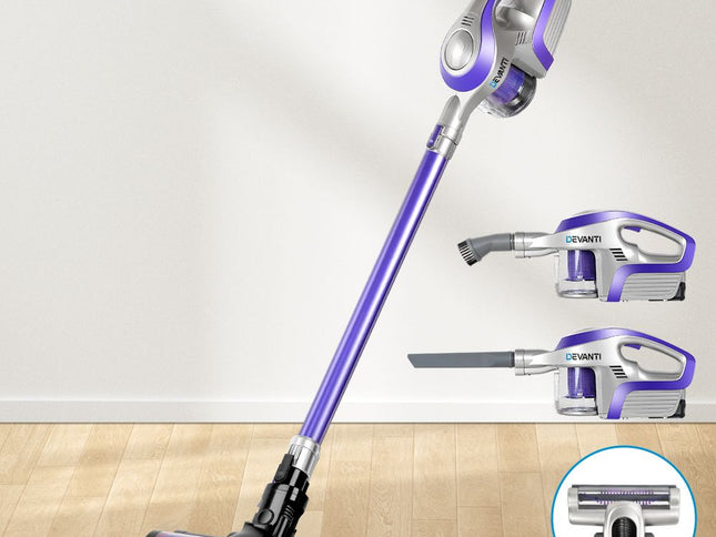 Devanti Stick Vacuum Cleaner Roller Brush Cordless 150W Purple