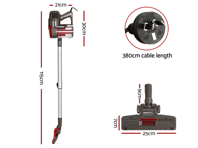 Devanti Stick Vacuum Cleaner Bagless Corded 500W Red