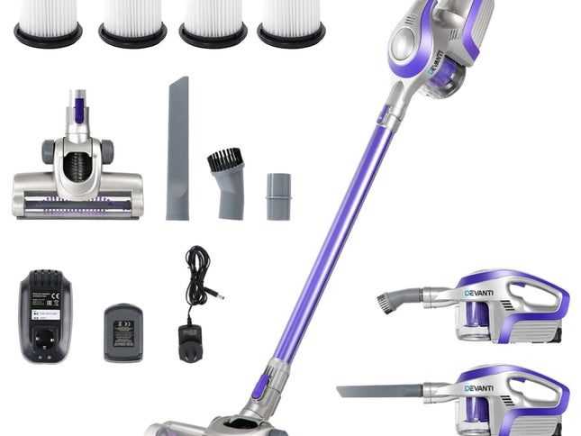 Devanti Stick Vacuum Cleaner Cordless HEPA Filter Purple 150W
