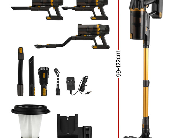 DEVANTI 30000Pa Cordless Stick Vacuum Cleaner 4-in-1 Handheld Vac, Gold