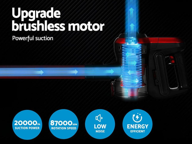 Devanti Stick Vacuum Cleaner Brushless Cordless 250W Red
