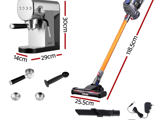Devanti K7 Cordless Stick Vacuum Cleaner plus Coffee Maker Machine Espresso