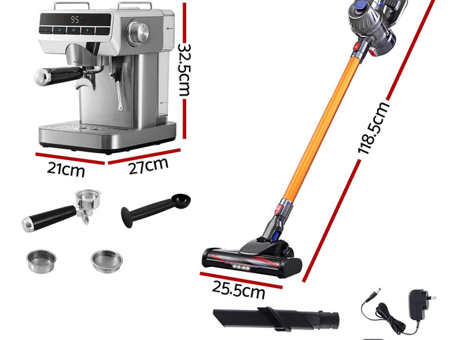 Devanti K7 Cordless Stick Vacuum Cleaner plus Coffee Maker Machine Espresso