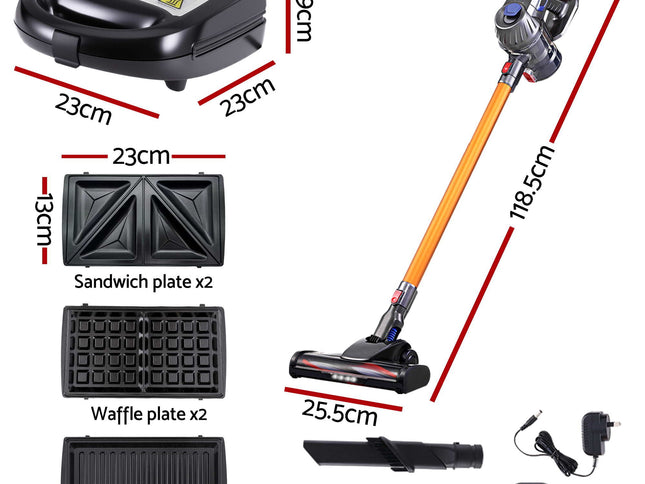Devanti K7 Cordless Stick Vacuum Cleaner plus 3-in-1 Sandwich Maker