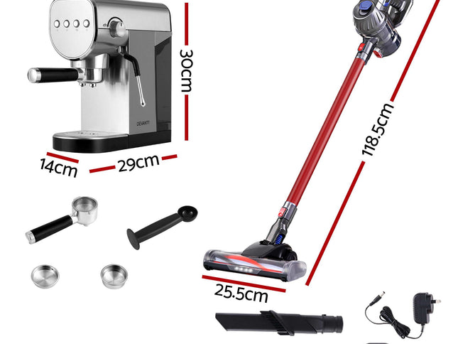 Devanti K7 Cordless Stick Vacuum Cleaner plus Coffee Maker Machine Espresso