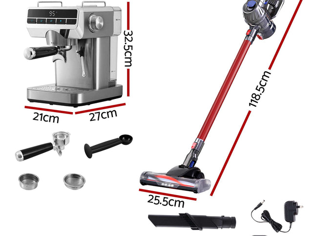Devanti K7 Cordless Stick Vacuum Cleaner plus Coffee Maker Machine Espresso