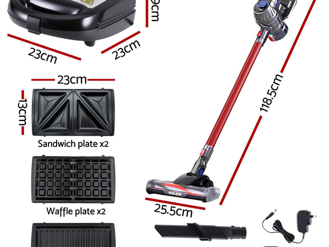 Devanti K7 Cordless Stick Vacuum Cleaner plus 3-in-1 Sandwich Maker