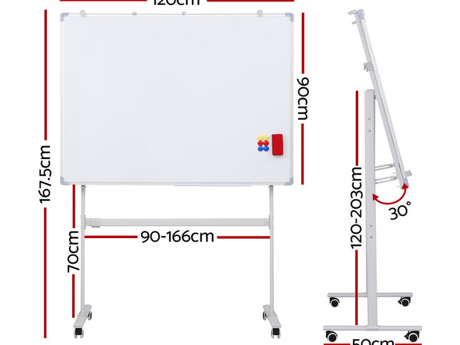 90x120cm Standing Whiteboard with Wheels Magnetic Double-Sided Erase Board