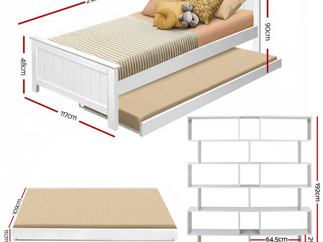 Artiss Bed Frame King Single and Bookshelf