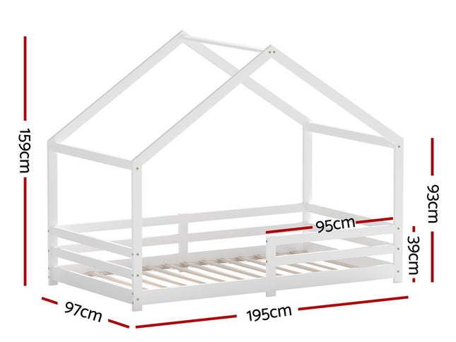Artiss Bed Frame Wooden Kids Single House Frame White AMOS