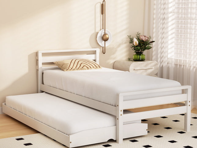 Artiss Bed Frame Single Size 2-in-1 Trundle Wooden White AVIS