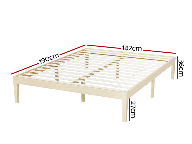 Artiss Bed Frame Double Size Wooden Base Mattress Platform Timber Pine BRUNO