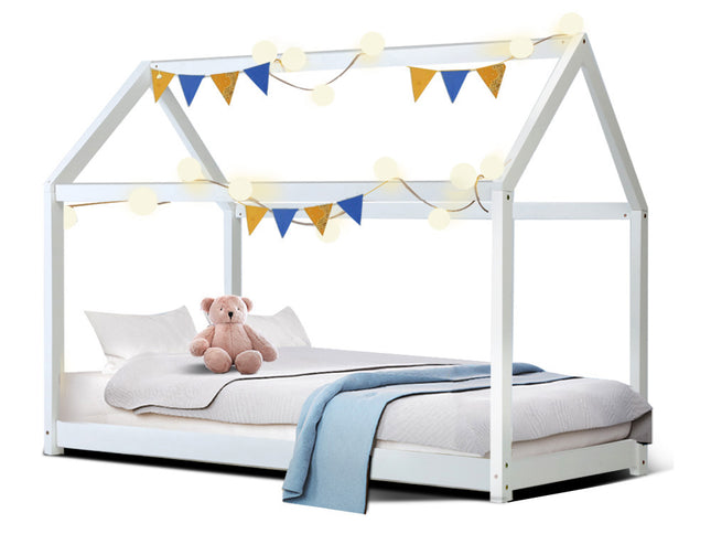 Artiss Bed Frame Wooden Kids House Frame White CASA