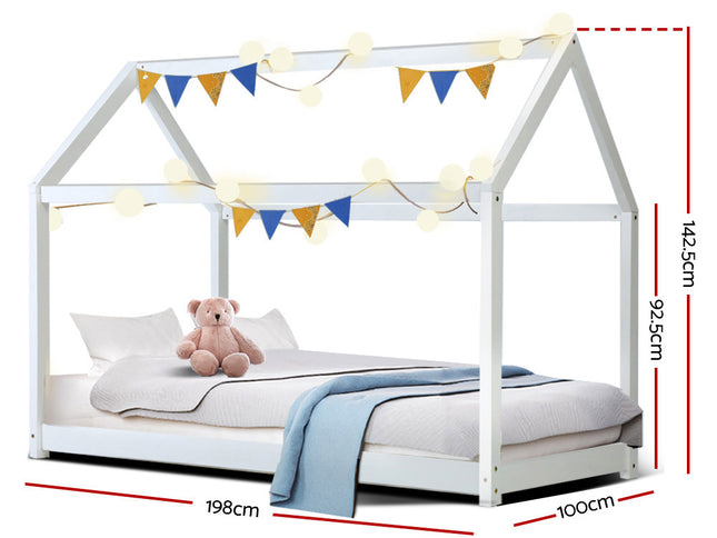 Artiss Bed Frame Wooden Kids House Frame White CASA