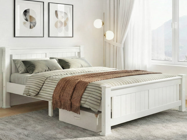 Artiss Bed Frame Double Size Wooden White RIO