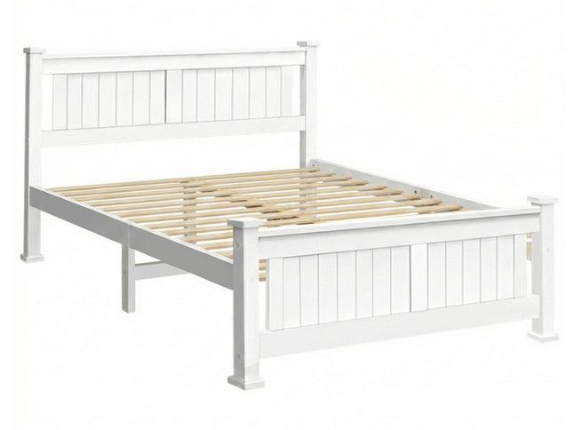Artiss Bed Frame Double Size Wooden White RIO