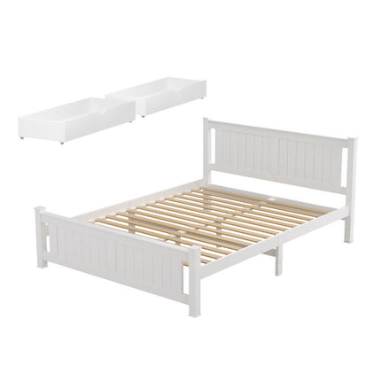 Artiss Bed Frame Double Size Wooden Platform with 2 Storage Drawers White RIO