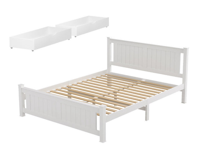 Artiss Bed Frame Double Size Wooden Platform with 2 Storage Drawers White RIO