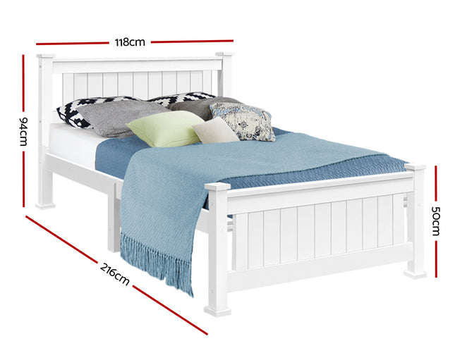 Artiss Bed Frame King Single Size Wooden White RIO