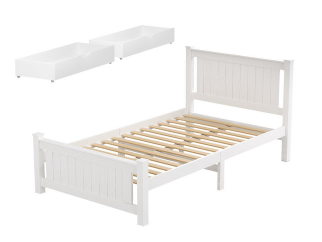 Artiss Bed Frame King Single Size Wooden Platform with 2 Storage Drawers White RIO