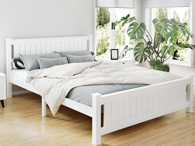 Artiss Bed Frame Queen Size Wooden White RIO