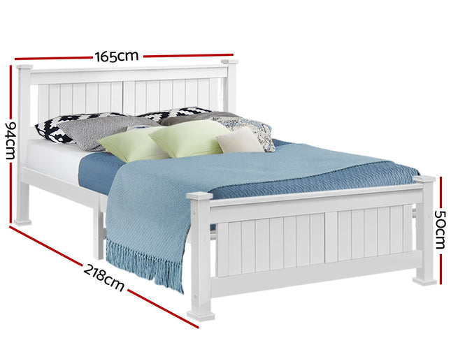 Artiss Bed Frame Queen Size Wooden White RIO