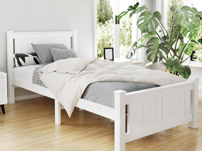 Artiss Bed Frame Single Size Wooden White RIO