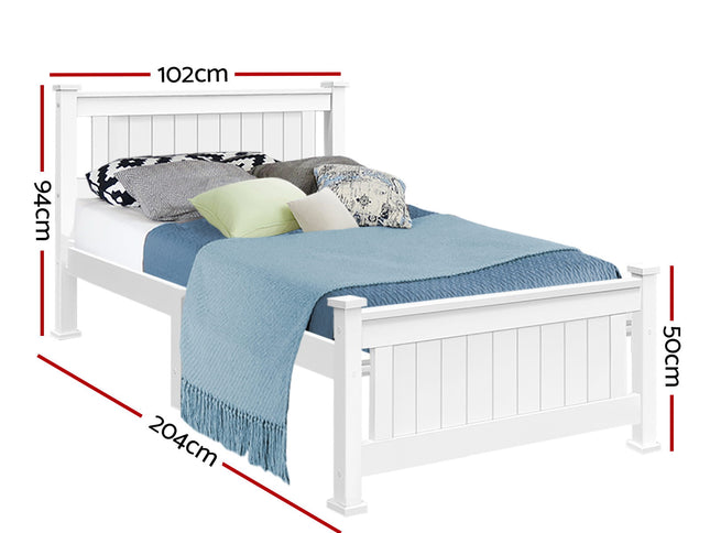 Artiss Bed Frame Single Size Wooden White RIO