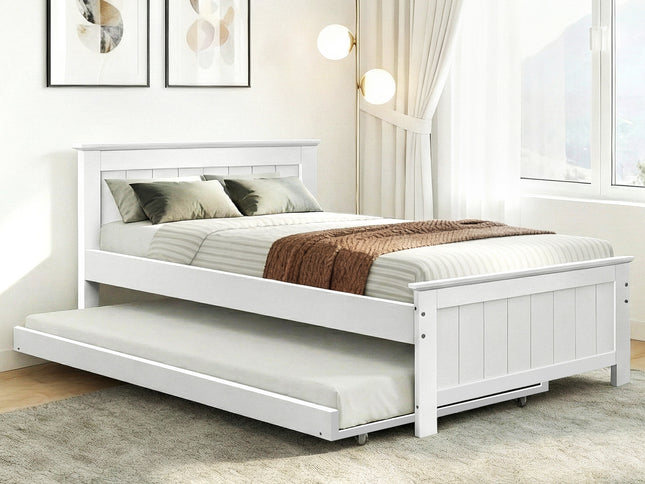 Artiss Bed Frame King Single Size Wooden Trundle Daybed White ELVIS