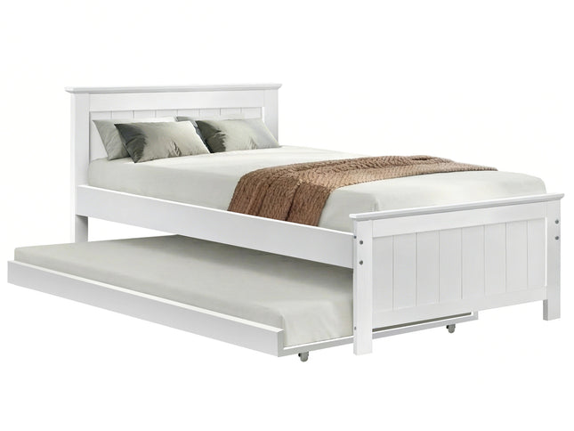 Artiss Bed Frame King Single Size Wooden Trundle Daybed White ELVIS