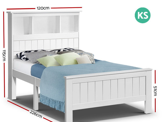 Artiss Bed Frame King Single Size Wooden with 3 Shelves Bed Head White
