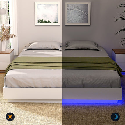 Artiss Queen Bed Frame with 16Colour Led Light Wooden Platform Bed Base DAYGLOW